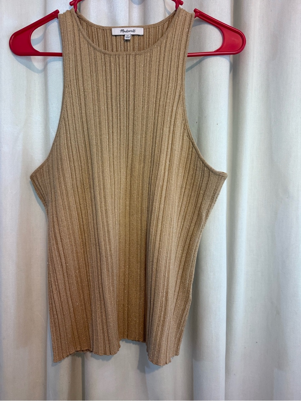 Madewell Shimmery Ribbed Tank Top in Light Tan